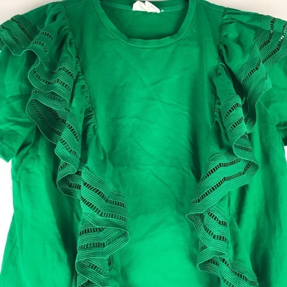 Green Ruffle Sleeve Top - Picture 2 of 6